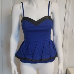 Asos Blue peplum top with leather accent trim